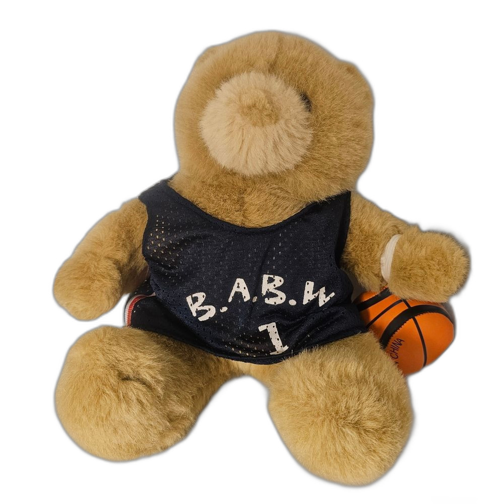 Vintage 2001 Build-A-Bear Tan Stuffed Animal with Basketball Jersey